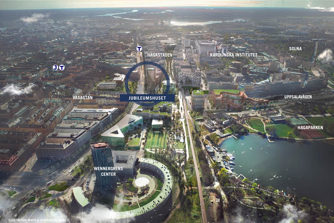 Vision image over the city with properties highlighted.