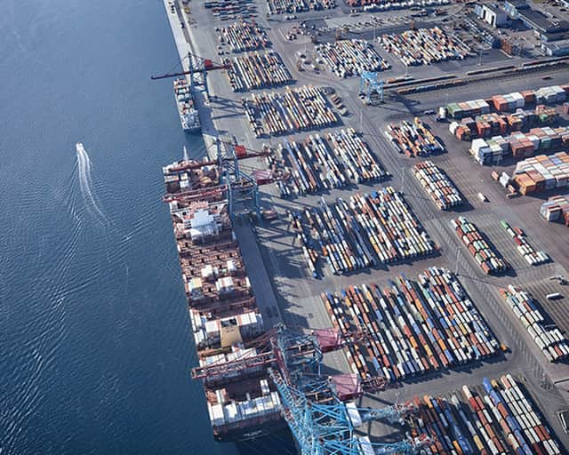 View over harbour area.