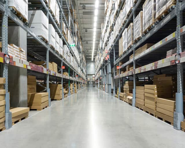 Shelves in a warehouse.